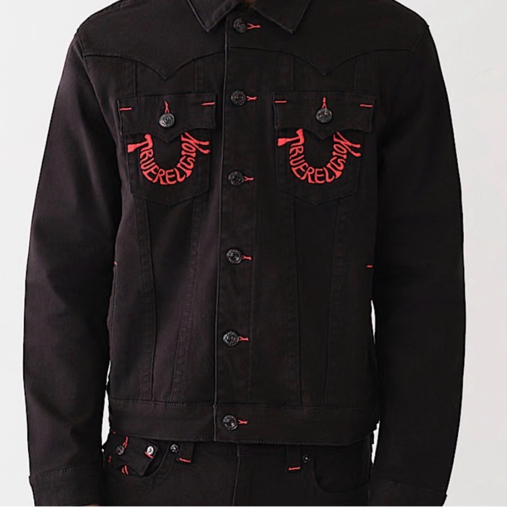 New Authentic Men's True Religion
Jeans Jacket Black Red Logo Small Fall
Winter